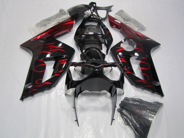 2003-2004 Black Red Flame Kawasaki ZX6R Motorcycle Fairing for Sale