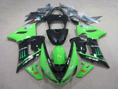 2005-2006 Black Green 3M Touch4 Monster Kawasaki ZX6R Motorbike Fairing for Sale