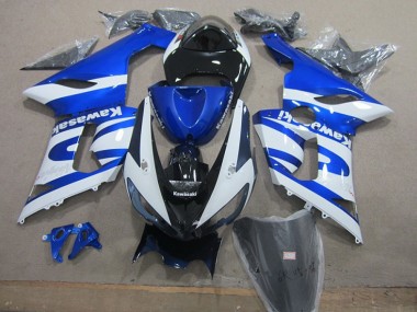 2005-2006 Blue White Kawasaki ZX6R Replacement Motorcycle Fairings for Sale