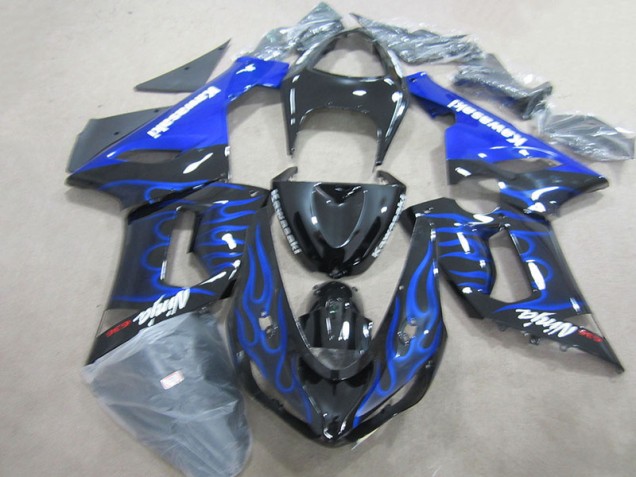 2005-2006 Black Blue Flame Ninja 636 Kawasaki ZX6R Motorcycle Fairings Kits for Sale