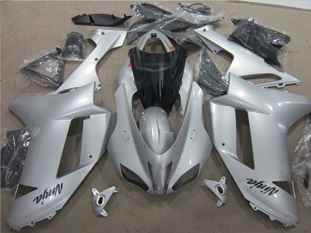 2007-2008 Silver Kawasaki ZX6R Bike Fairing for Sale