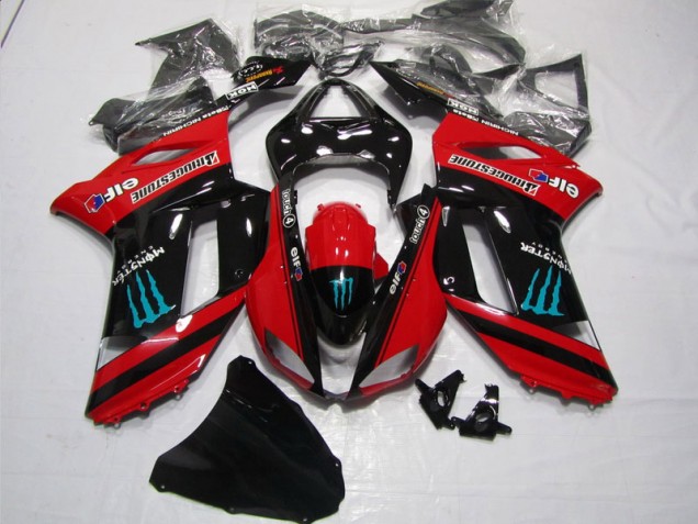 2007-2008 Red Black Monster Kawasaki ZX6R Motorbike Fairing Kits for Sale