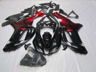 2007-2008 Black Red Kawasaki ZX6R Motorcycle Fairings Kit for Sale