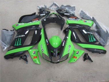 2007-2008 Green Black 3M Monster Kawasaki ZX6R Motorbike Fairing for Sale