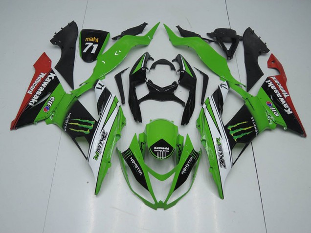 2013-2018 Black Green White Monster Kawasaki ZX6R Bike Fairings for Sale