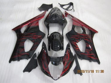 2003-2004 Black Red Flame Suzuki GSXR1000 Motorcycle Bodywork for Sale