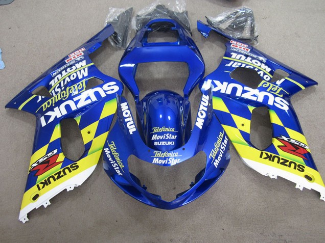 2001-2003 Blue Yellow Telefumia Movistar Suzuki GSXR600 Motor Bike Fairings for Sale