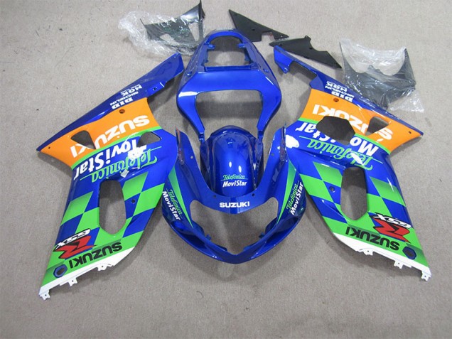 2001-2003 Blue Green Telefumia Movistar Suzuki GSXR600 Motorcycle Bodywork for Sale