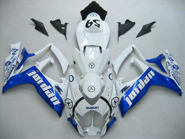 2006-2007 White Blue Jordan Suzuki GSXR600 Motorcycle Fairings Kit for Sale