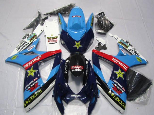 2006-2007 Blue White Rockstar Makita Suzuki GSXR600 Motor Bike Fairings for Sale