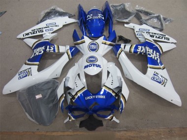 2008-2010 White Lucky Strike Blue Motul Suzuki GSXR600 Motor Fairings for Sale