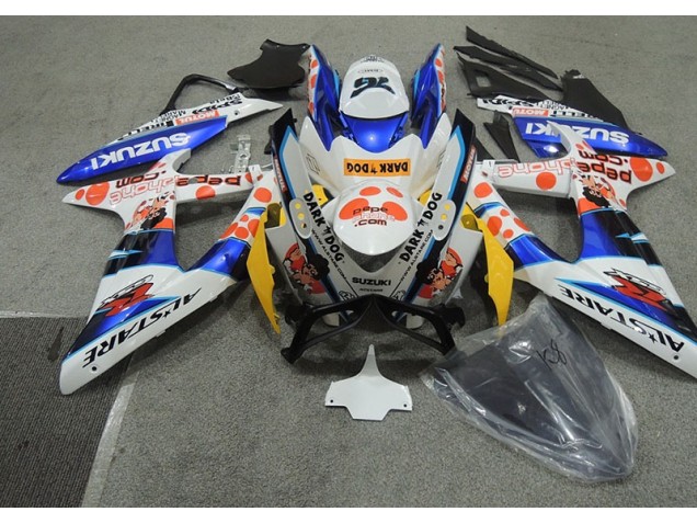 2008-2010 White Blue Dark Dog Suzuki GSXR600 Bike Fairings for Sale