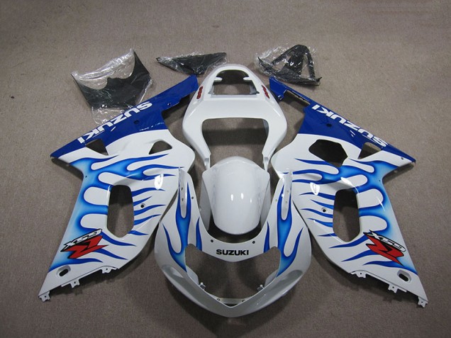 2001-2003 White Blue Flame Suzuki GSXR750 Motorbike Fairings for Sale