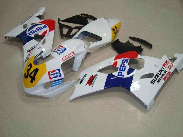 2004-2005 White Blue Pepsi 34 Suzuki GSXR750 Replacement Motorcycle Fairings for Sale