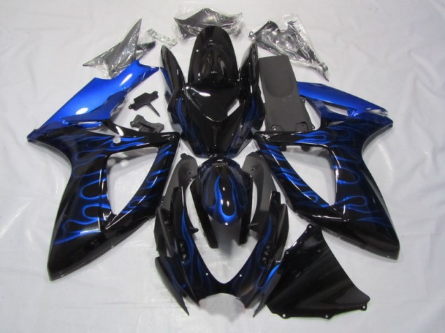 2006-2007 Black Blue Flame Suzuki GSXR750 Bike Fairings for Sale