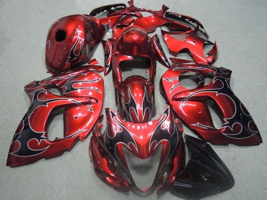 1996-2007 Red with Black Flame Suzuki GSXR1300 Hayabusa Motorcycle Fairings Kits for Sale