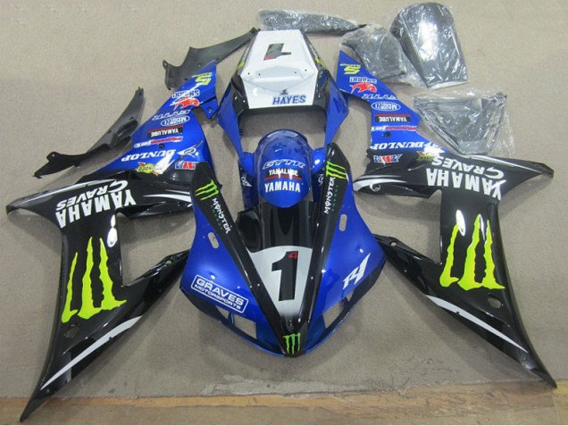 2002-2003 Blue Black Graves 1 Yamaha YZF R1 Motorbike Fairing for Sale