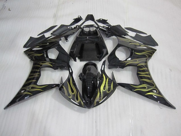 2003-2005 Black with Yellow Flame Yamaha YZF R6 Motorcycle Bodywork for Sale