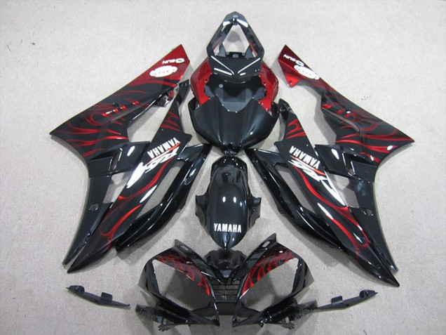 2006-2007 Black Red Flame Yamaha YZF R6 Motorcycle Bodywork for Sale