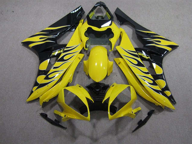 2006-2007 Yellow Black Flame Yamaha YZF R6 Motorbike Fairing Kits for Sale